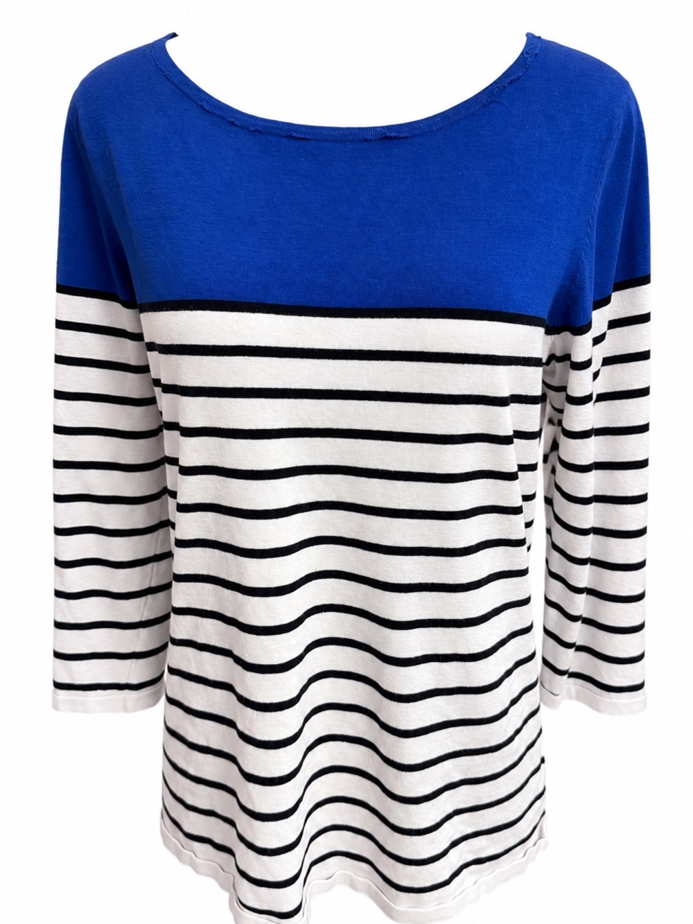 Cable & Gauge Blue and White Striped Long Sleeve Knit Top Large